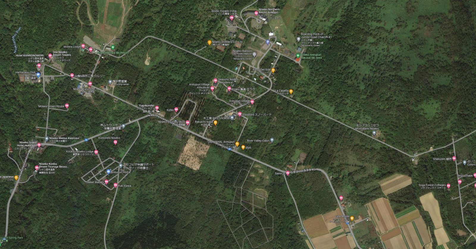 Local vicinity map around Annupuri and Moiwa resorts